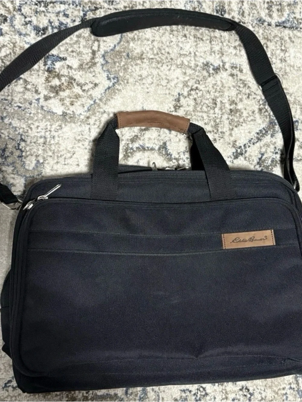 Vintage Eddie Bauer Black Laptop Brief with Brown Accent